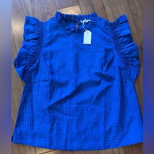 JODIFL Royal Blue Textured Blouse with Ruffled Sleeves